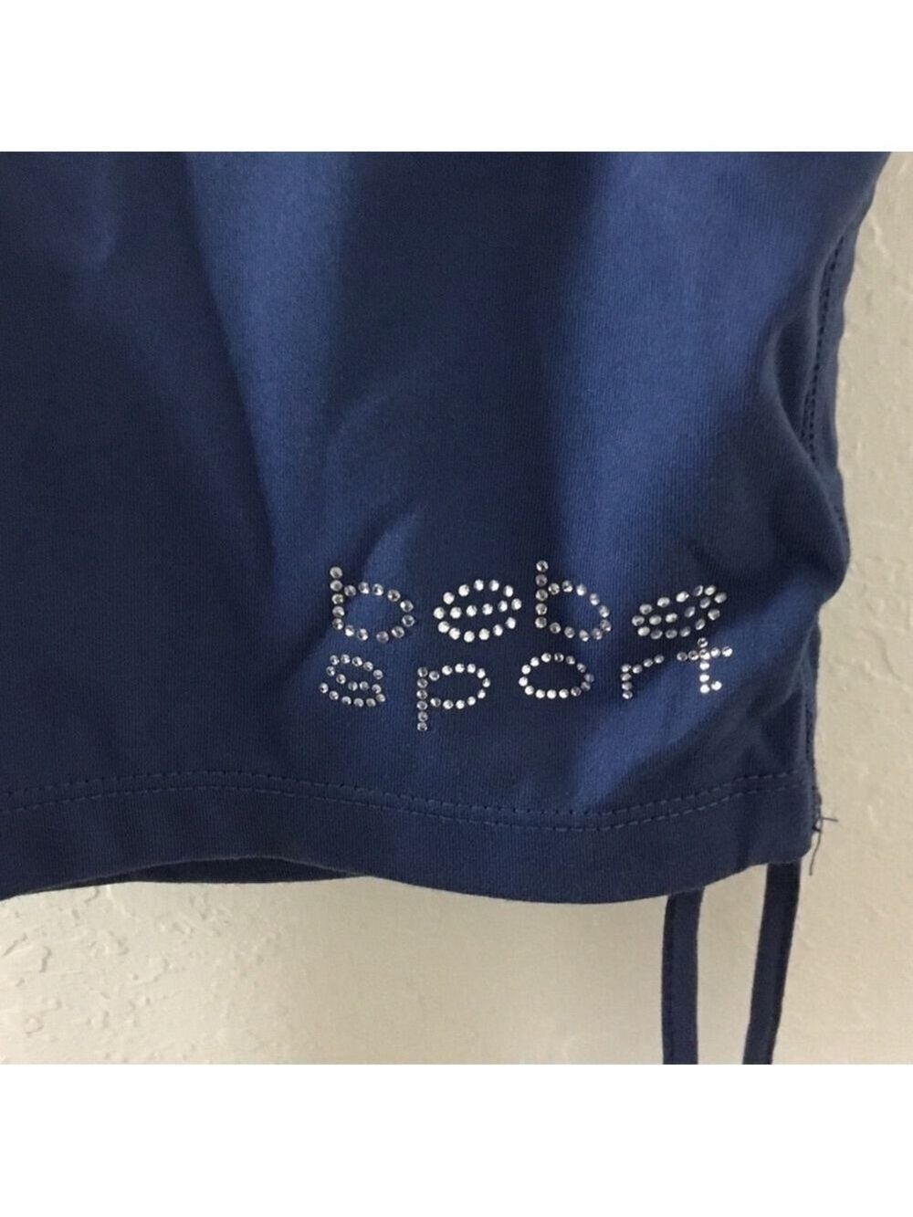 Bebe Sport thistle blue rhinestone logo ruched side bike short XL - Picture 5 of 10